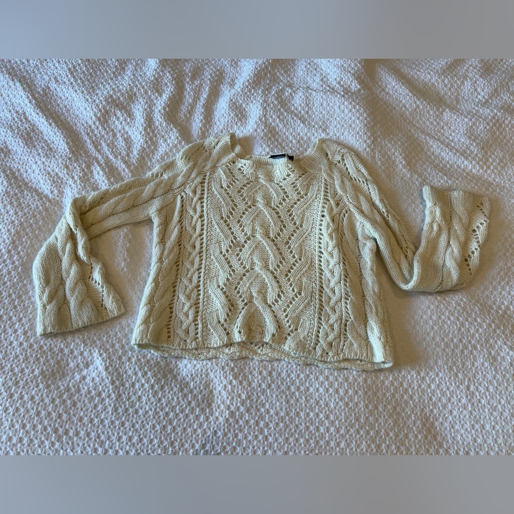 Cropped Cream Cable Knit Sweater, Size M